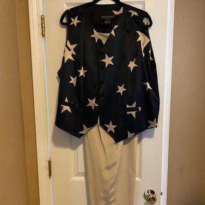 Andrea Jovine navy Silk Vest with tan stars